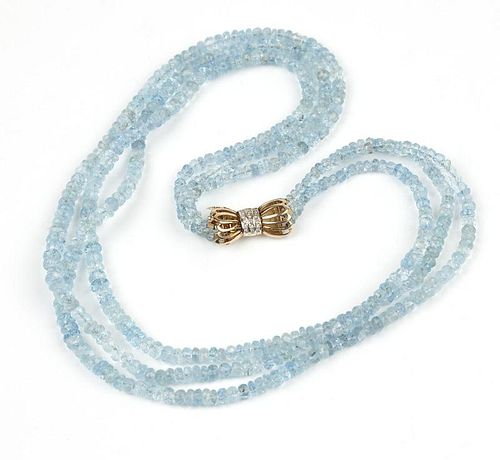 An aquamarine beaded necklace