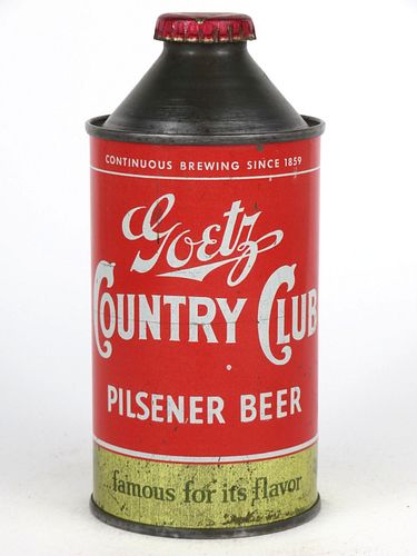 1948 Goetz Country Club Beer 12oz  165-14 High Profile Cone Top St. Joseph, Missouri