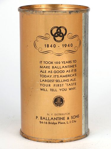 1940 Ballantine's Ale 12oz  33-08 Flat Top Newark, New Jersey