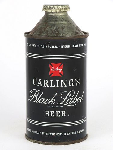 1946 Carling Black Label Beer 12oz  156-29.2 High Profile Cone Top Cleveland, Ohio