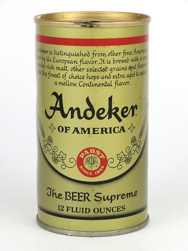 1969 Andeker of America Beer 12oz  T34-17v Ring Top Milwaukee, Wisconsin
