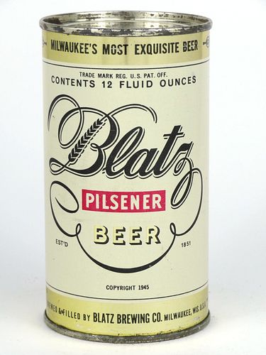 1950 Blatz Pilsner Beer 12oz  39-08 Flat Top Milwaukee, Wisconsin