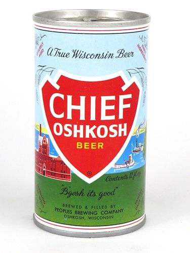 1969 Chief Oshkosh Beer 12oz  T55-04 Ring Top Oshkosh, Wisconsin