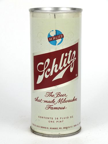 1969 Schlitz Beer 16oz  One Pint  T165-28 Ring Top Milwaukee, Wisconsin