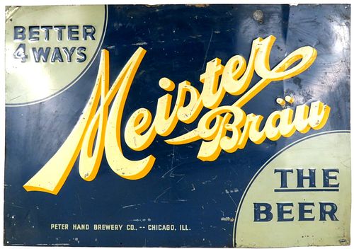 1938 Meister Brau Beer Tin Tacker Sign  Chicago, Illinois