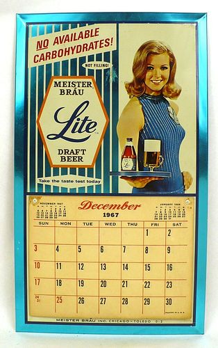1967 Meister BrÃ¤u Beer/Lite 1968 calendar  Chicago, Illinois