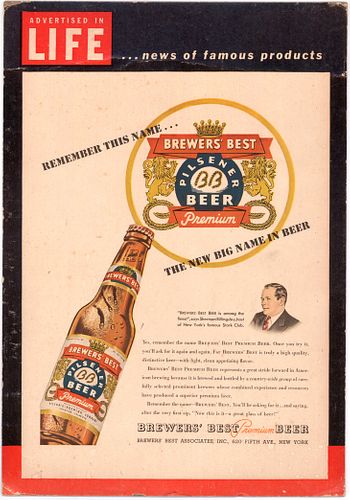 1948 Brewers' Best Beer easel-back  New York, New York