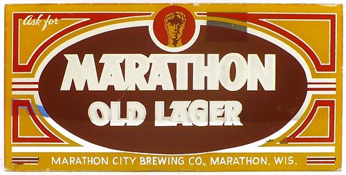 1945 Marathon Old Lager Reverse-painted glass sign Marathon, Wisconsin