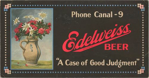 1910 Edelweiss Beer cardboard tacker sign Chicago, Illinois