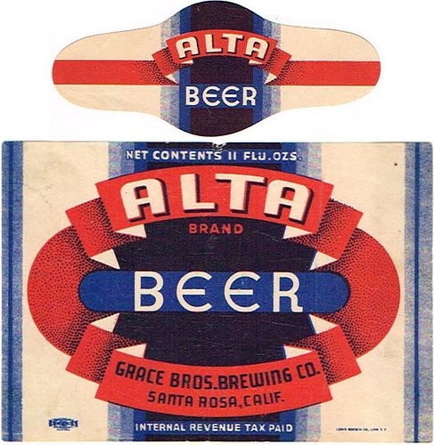1937 Alta Beer 11oz  WS54-02 Santa Rosa, California