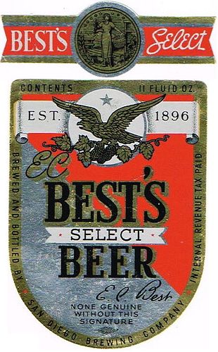 1937 Best's Select Beer 11oz  WS33-04V San Diego, California