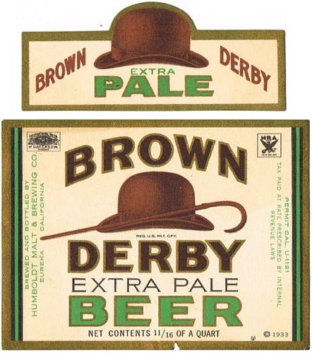 1935 Brown Derby Beer 22oz  WS6-11V Eureka, California