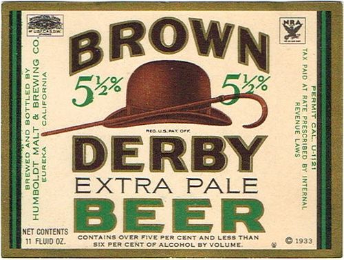 1935 Brown Derby Beer 11oz  WS6-11 Eureka, California