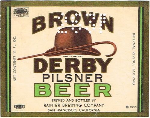 1937 Brown Derby Pilsner Beer 11oz  WS43-17 San Francisco, California