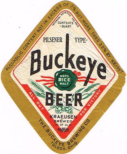 1942 Buckeye Pilsener Type Beer 32oz  One Quart  OH87-14 Toledo, Ohio