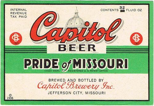 1944 Capitol Beer 32oz  One Quart  CS107-04 Jefferson City, Missouri