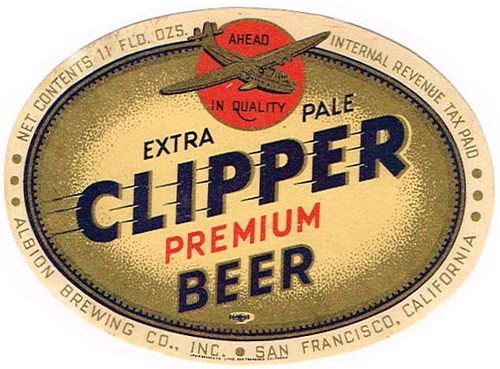 1939 Clipper Premium Beer 11oz  WS35-11 San Francisco, California