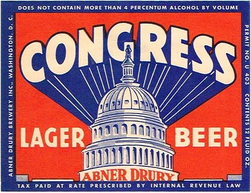 1934 Congress Lager Beer 12oz  ES18-19 Washington, District Of Columbia