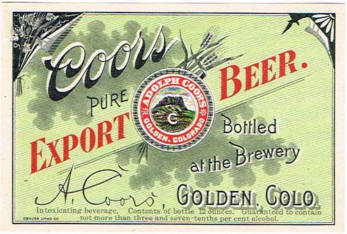 1918 Coors Pure Export Beer 12oz  WS61-09 Golden, Colorado