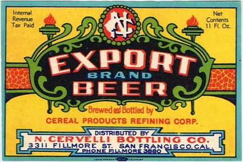 1936 Export Brand Beer 11oz  WS34-14 San Francisco, California