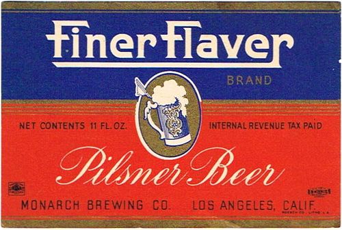 1937 Finer Flaver Pilsner Beer 11oz  WS19-11 Los Angeles, California