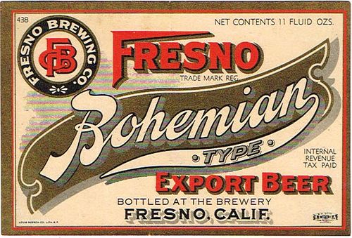1934 Fresno Bohemian Export Beer 11oz  WS7-03 Fresno, California