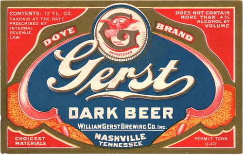 1933 Gerst Dark Beer 12oz  ES119-24 Nashville, Tennessee