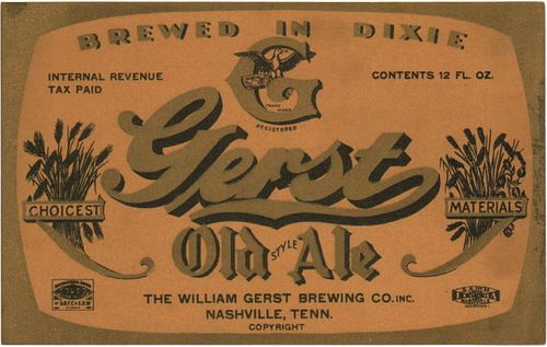 1935 Gerst Old Style Ale 12oz  ES120-07V Nashville, Tennessee