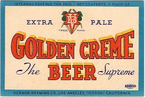 1940 Golden Creme Beer 11oz  WS22-01 Vernon, California