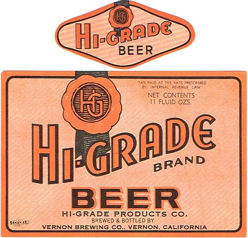 1935 Hi-Grade Beer 11oz  No Ref. Vernon, California