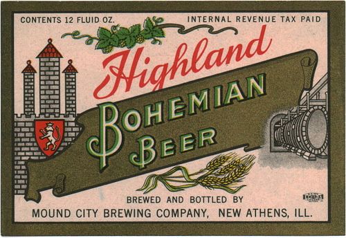 1938 Highland Bohemian Beer 12oz  IL89-20 New Athens, Illinois