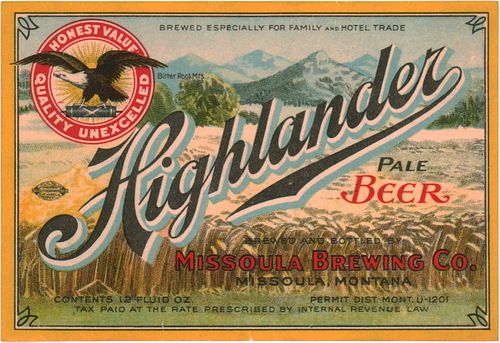 1934 Highlander Pale Beer 12oz  WS81-13 Missoula, Montana