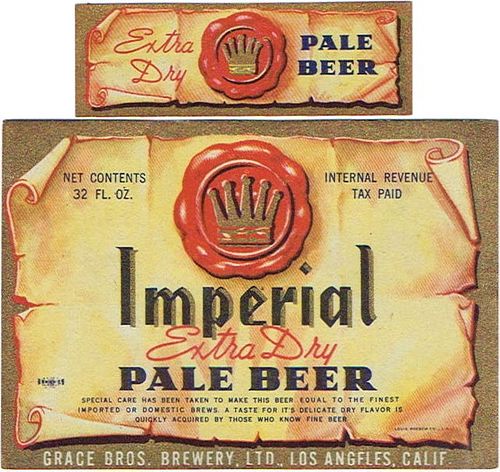1942 Imperial Extra Dry Pale Beer 32oz  One Quart  WS12-20 Los Angeles, California