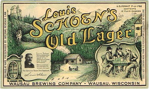 1935 Louis Schoen's Old Lager Beer 12oz  WI522-13 Wausau, Wisconsin