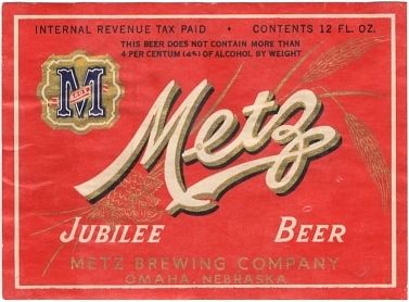 1942 Metz Jubilee Beer 12oz  WS87-06 Omaha, Nebraska