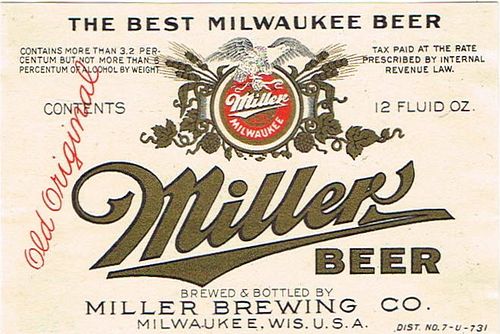 1933 Miller Beer 12oz  WI287-42 Milwaukee, Wisconsin