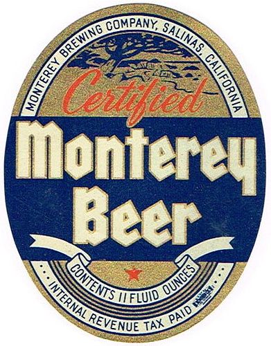 1938 Monterey Beer 11oz  WS30-15 Salinas, California