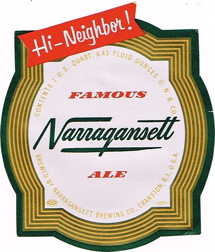 1953 Narragansett Ale 38.4oz Cranston, Rhode Island