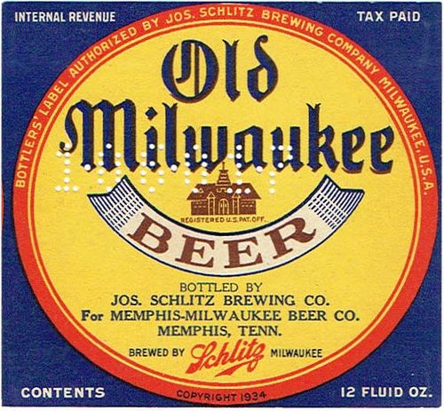 1937 Old Milwaukee Beer (Memphis  TN) 12oz  WI316-96 Milwaukee, Wisconsin