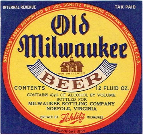 1937 Old Milwaukee Beer (Norfolk  Virginia) 12oz  WI316-96 Milwaukee, Wisconsin