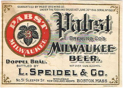 1906 Pabst Milwaukee Doppel Brau Beer No Ref.  WI286-30V Boston, Massachusetts