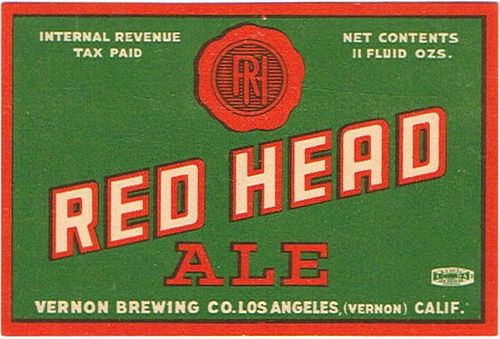 1940 Red Head Ale 11oz  WS22-16 Vernon, California