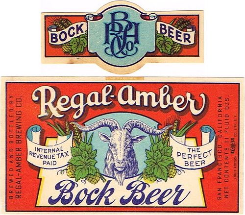 1936 Regal Amber Bock Beer 11oz  WS45-09 San Francisco, California