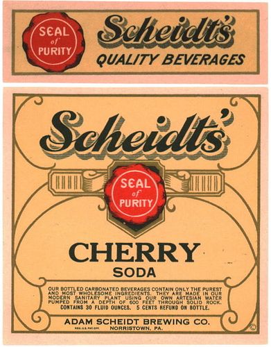 1935 Scheidt's Cherry Soda 32oz  One Quart  PA59-09 Norristown, Pennsylvania