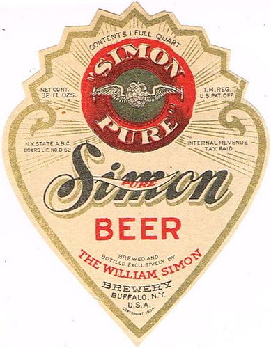 1935 Simon Pure Beer 32oz  One Quart  NY19-15 Buffalo, New York