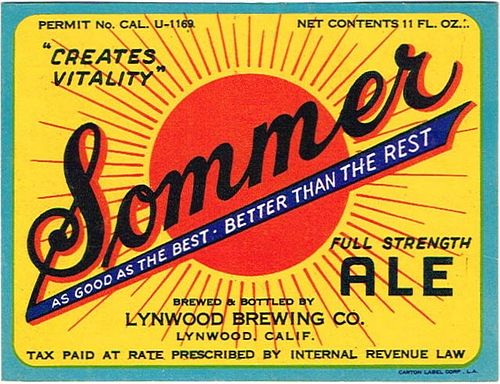 1934 Sommer Ale 11oz  WS23-13 Lynwood, California