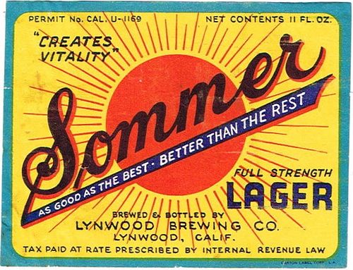 1934 Sommer Lager Beer 11oz  WS23-14 Lynwood, California