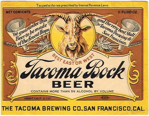 1936 Tacoma Bock Beer 11oz  WS43-05 San Francisco, California
