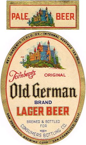 1939 Tornberg's Old German Lager Beer 11oz  WS47-10 San Francisco, California
