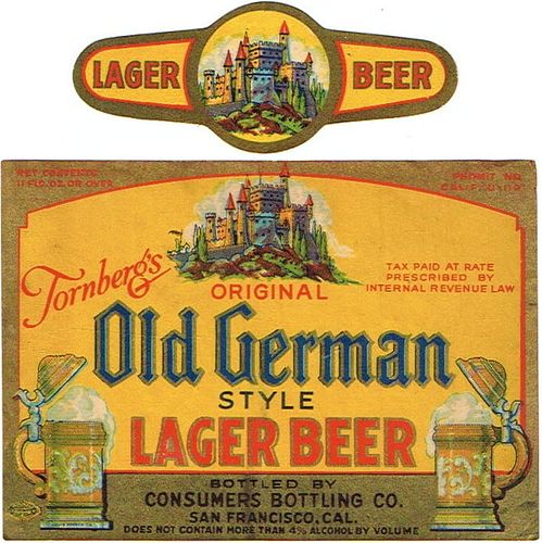 1933 Tornberg's Old German Lager Beer 11oz  WS43-16 San Francisco, California